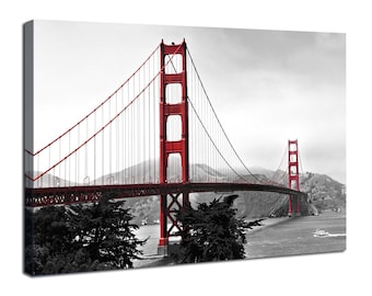 Golden Gate Bridge Canvas Wall Art Grey and Red Golden Gate Bridge Wall Decor San Francisco Bridge Photography Poster Living Room Home Decor