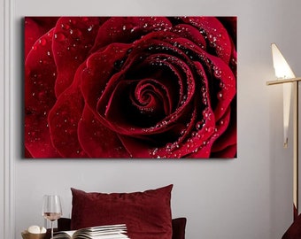 Large Rose Canvas Wall Art Red Rose Close up Wall Decor for Women Bedroom Rose Floral Prints Pictures Flowers Artwork Living Room Home Decor