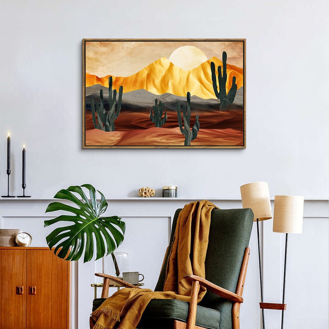 Boho Desert Wall Art Mountain Sunset Framed Wall Decor Etsy