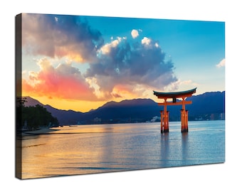 Japan Torii Gate Canvas Wall Art Red Floating Torii Gate Landscape Prints Pictures Japan Itsukushima Shrine Poster Living Room Bedroom Decor