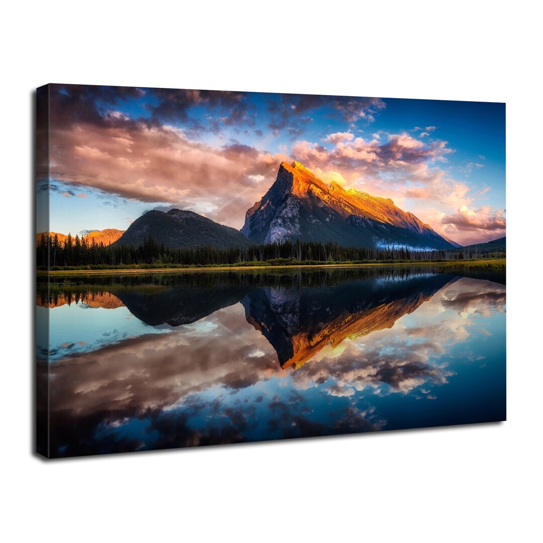 Mountain Canvas Wall Art Realism Mountain Lake Reflection Landscape ...