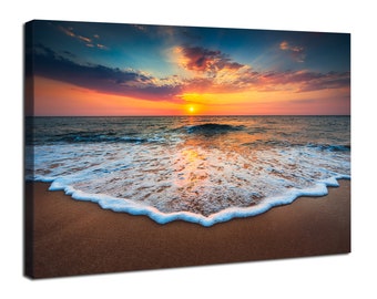 Sunset Beach Canvas Wall Art Ocean Waves Landscape Wall Decor Hawaii Coastal Beach Sunset Pictures Living Room Bedroom Decor