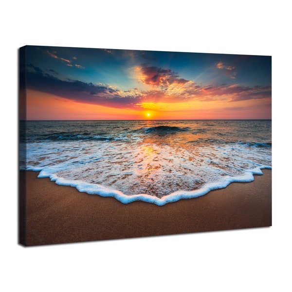 Sunset Beach Canvas Wall Art Ocean Waves Landscape Wall Decor Hawaii Coastal Beach Sunset Pictures Living Room Bedroom Decor