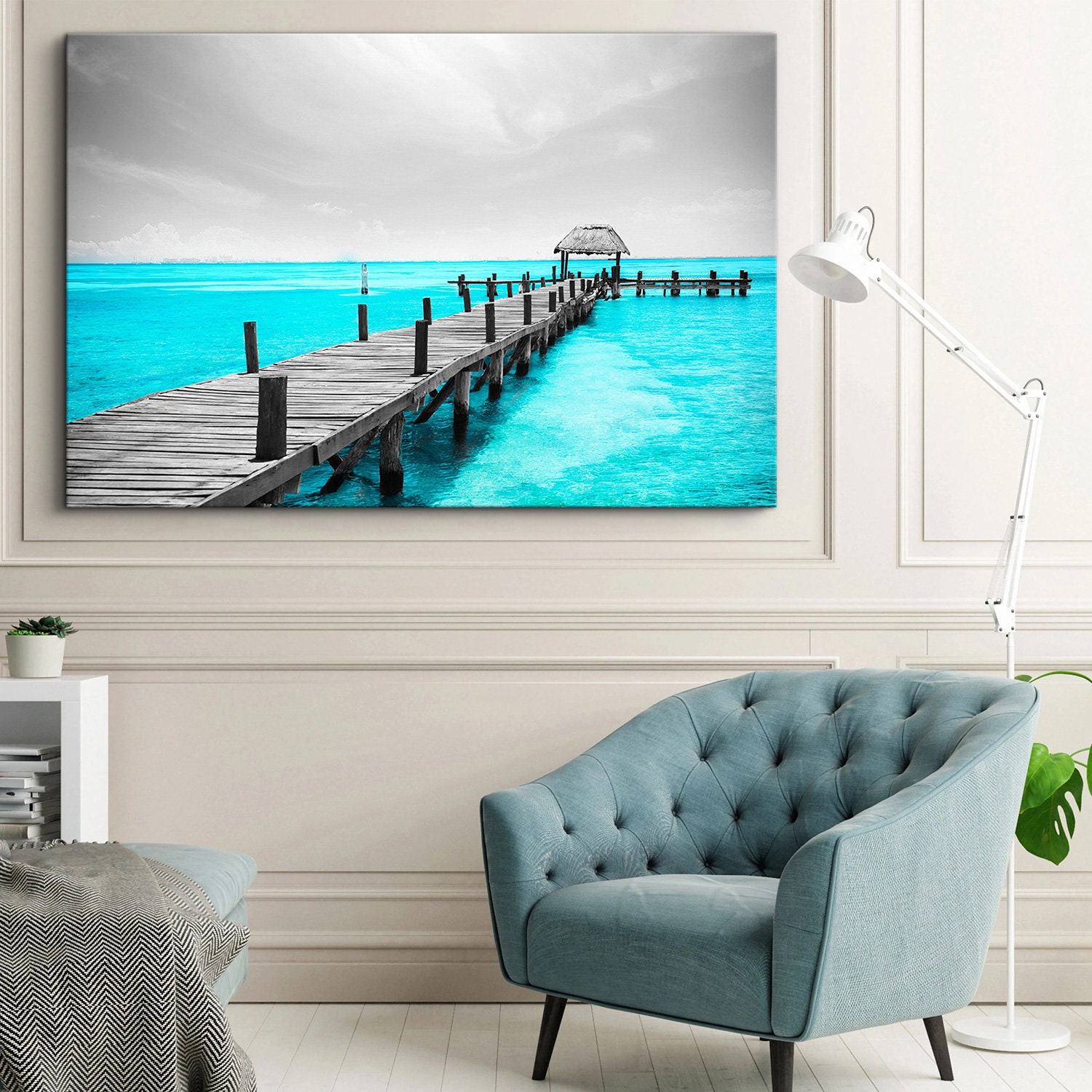 Beach Canvas Wall Art Teal Ocean Wall Decor Mexico Cancun Seascape