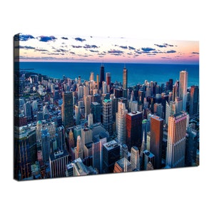Chicago Skyline Wall Art, Illinois Cityscape Poster Lake of Michigan Canvas Prints Pictures Panoramic City Artwork Living Room Bedroom Decor