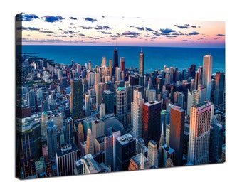 Chicago Skyline Wall Art, Illinois Cityscape Poster Lake of Michigan Canvas Prints Pictures Panoramic City Artwork Living Room Bedroom Decor