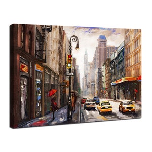 Street View of New York Canvas Wall Art Oil Painting Style Wall Decor Modern Cityscape Prints New York City Artwork