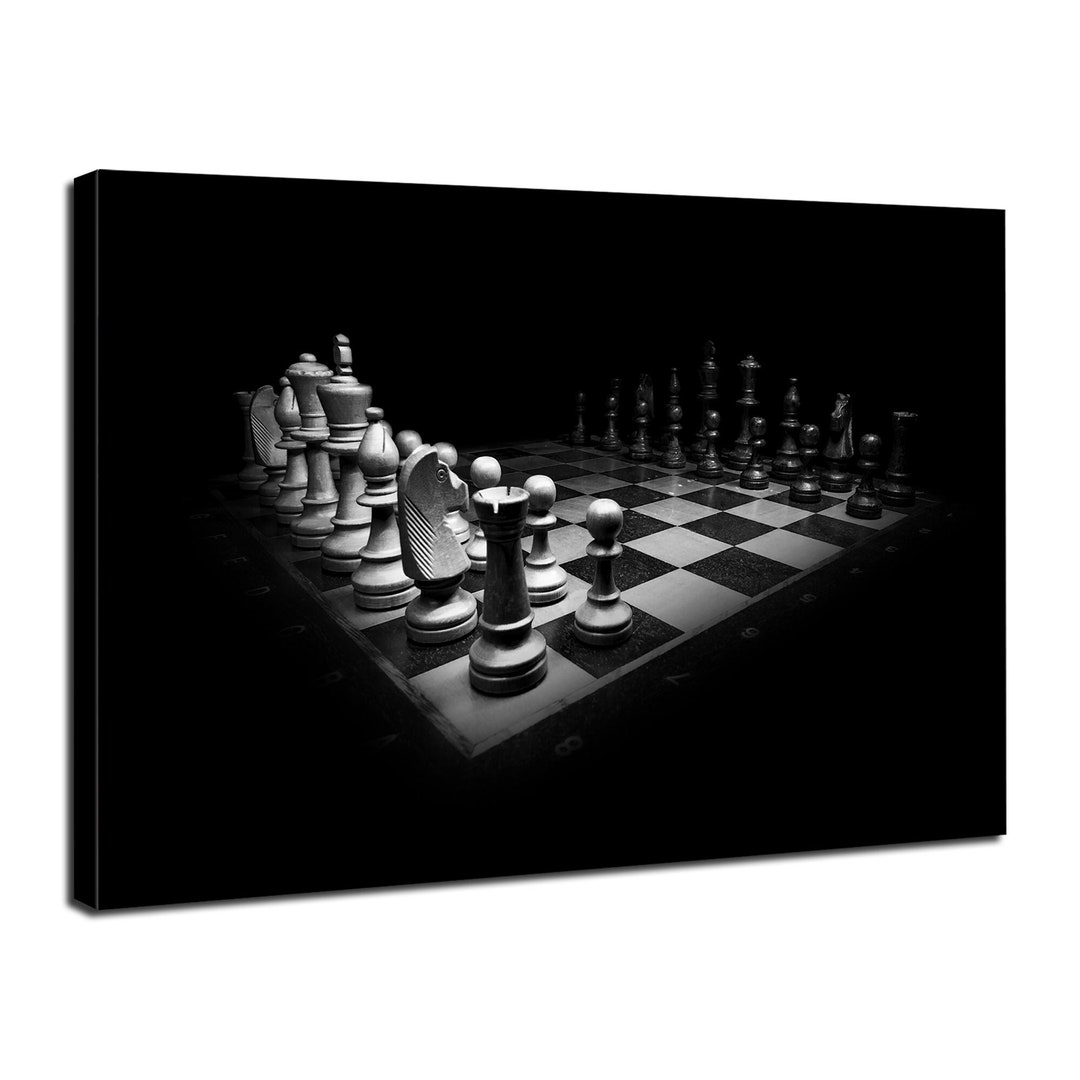 Black and White Chess Game Canvas Wall Art Playing Chess Game Room ...