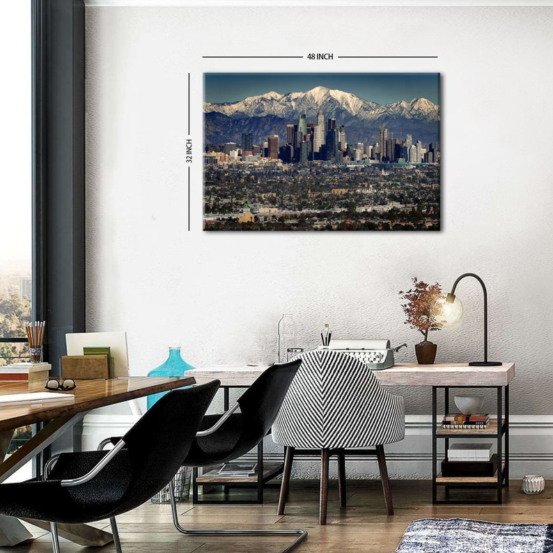 Los Angeles Skyline Wall Art, California Snow Mountains Scenery