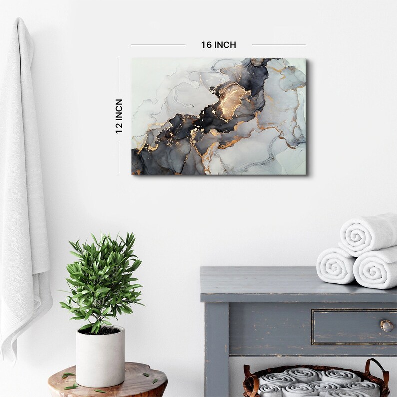 Black and Gold Marble Wall Art Abstract Fluid Gold Marble Wall Etsy