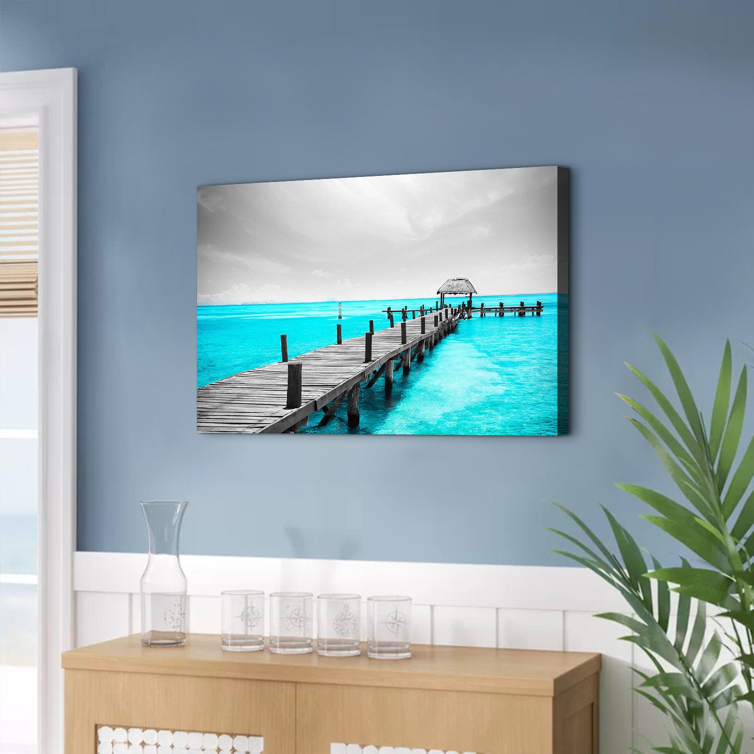 Beach Canvas Wall Art Teal Ocean Wall Decor Mexico Cancun Seascape