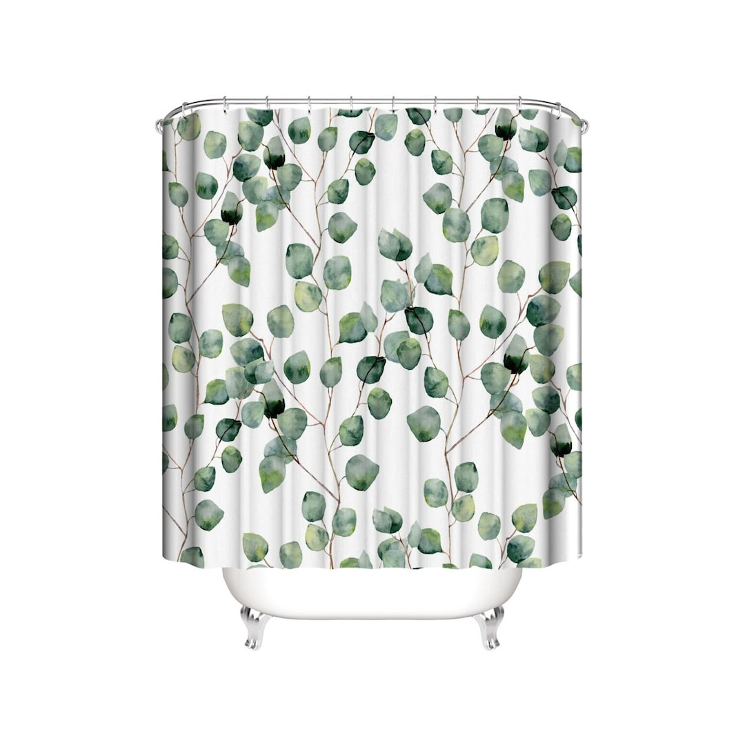 Green Leaf Shower Curtain, Boho Plant Shower Curtains for Bathroom