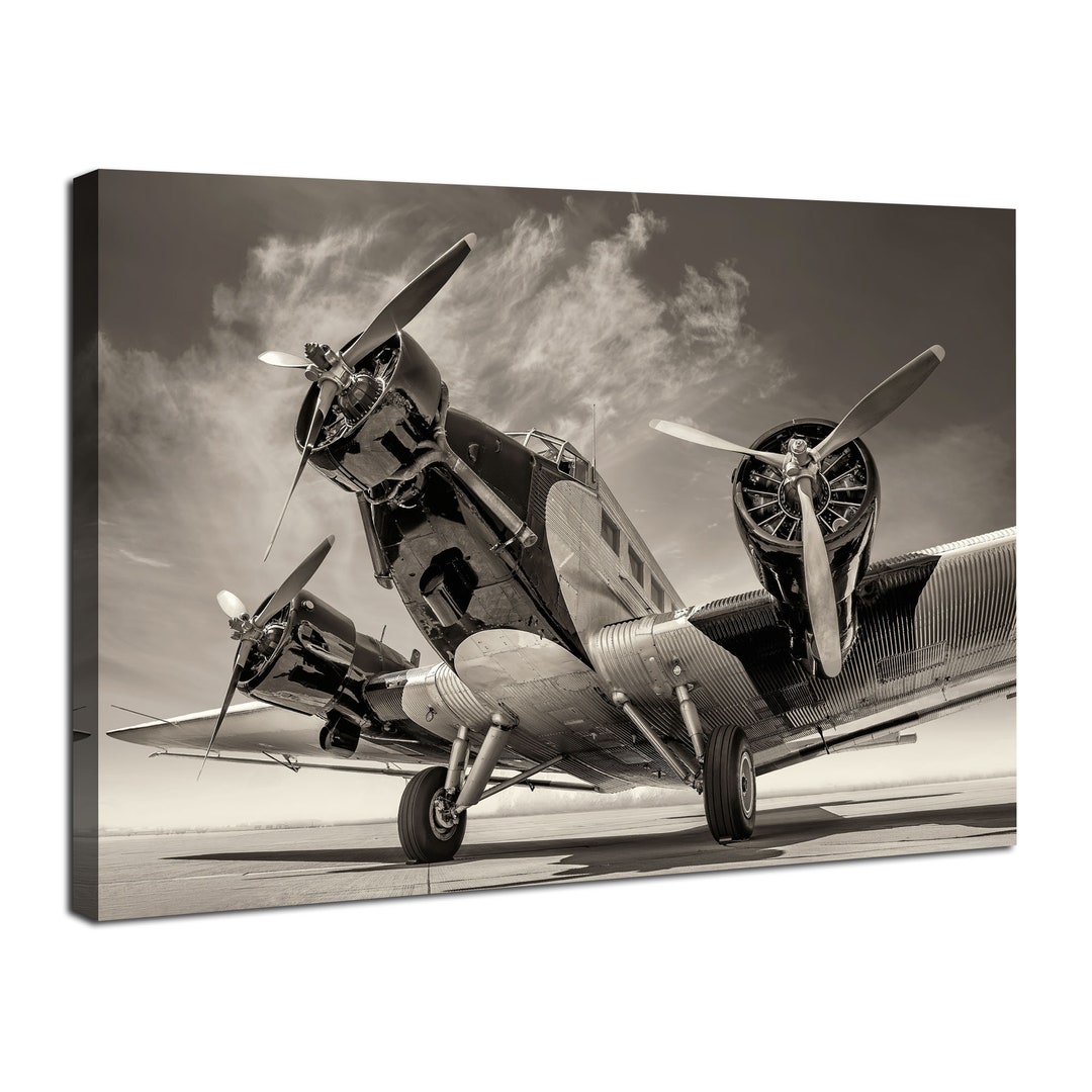 Vintage Airplane Canvas Wall Art Old Plane Propeller Wall Decor Retro