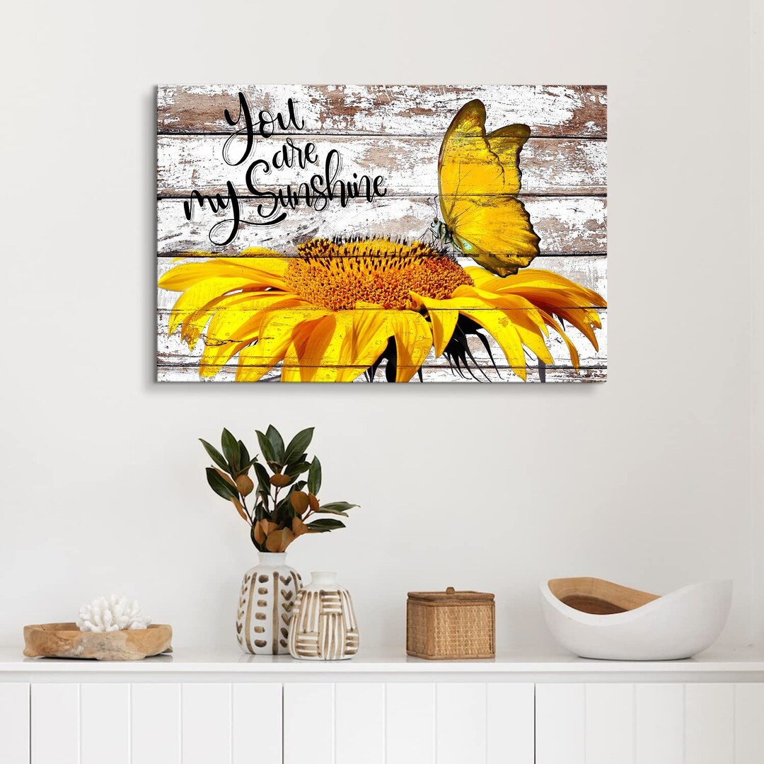 Sunflower Canvas Wall Art Yellow Butterfly Pictures Wall Decor ...