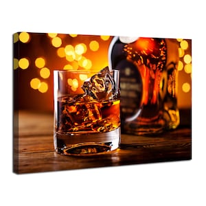 Bourbon Whiskey Canvas Wall Art Pub Bar Decor Glass of Whiskey Print Pictures Alcohol Drink Poster for Man Cave Kitchen Home Decor