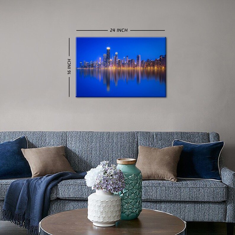 Chicago City Skyline Wall Art, Illinois Cityscape Wall Decor, Chicago