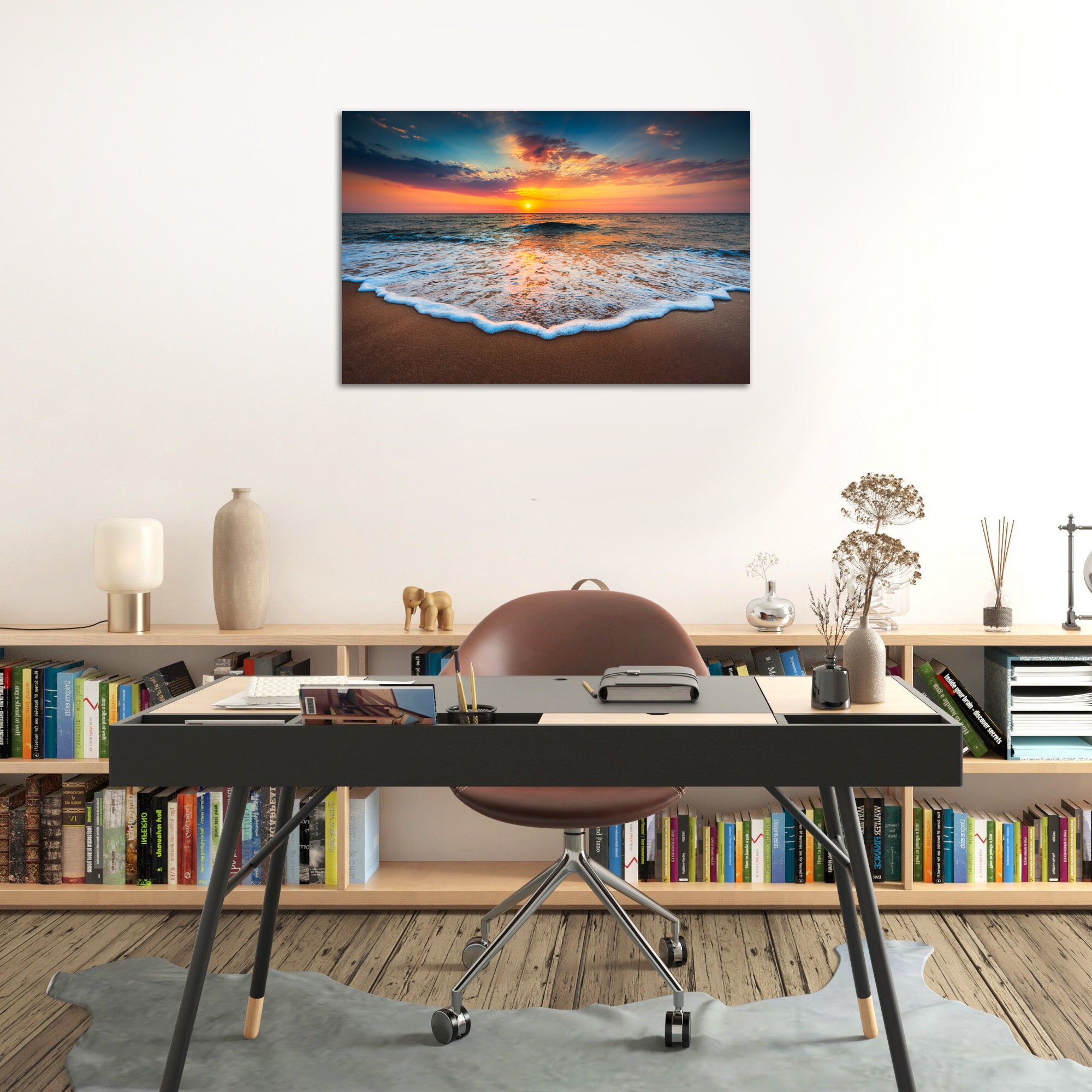 Sunset Beach Canvas Wall Art Ocean Waves Landscape Wall Decor Hawaii ...
