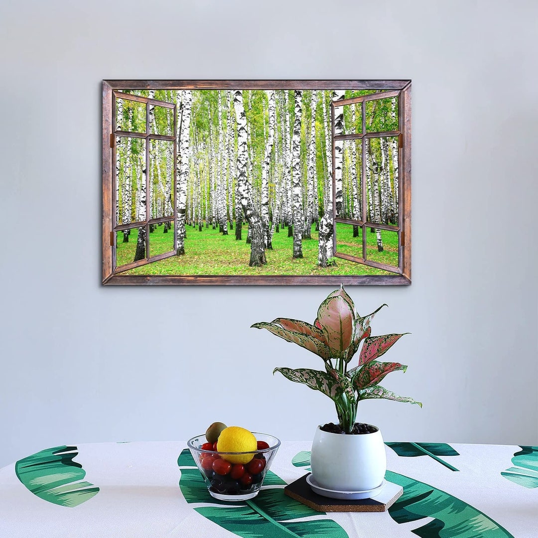 Birch Tree Canvas Wall Art Green Forest Landscape Painting Window View ...