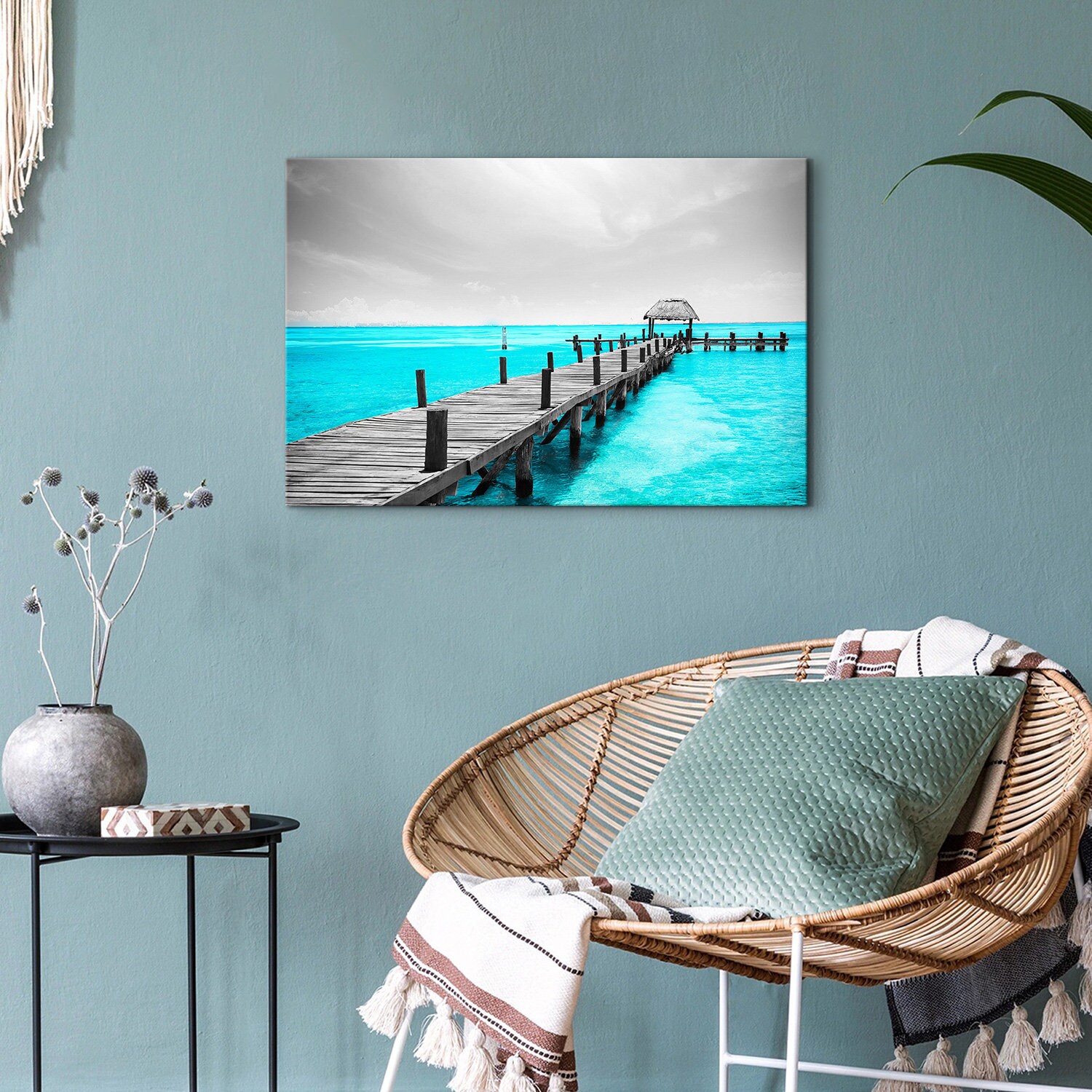 Beach Canvas Wall Art Teal Ocean Wall Decor Mexico Cancun Seascape