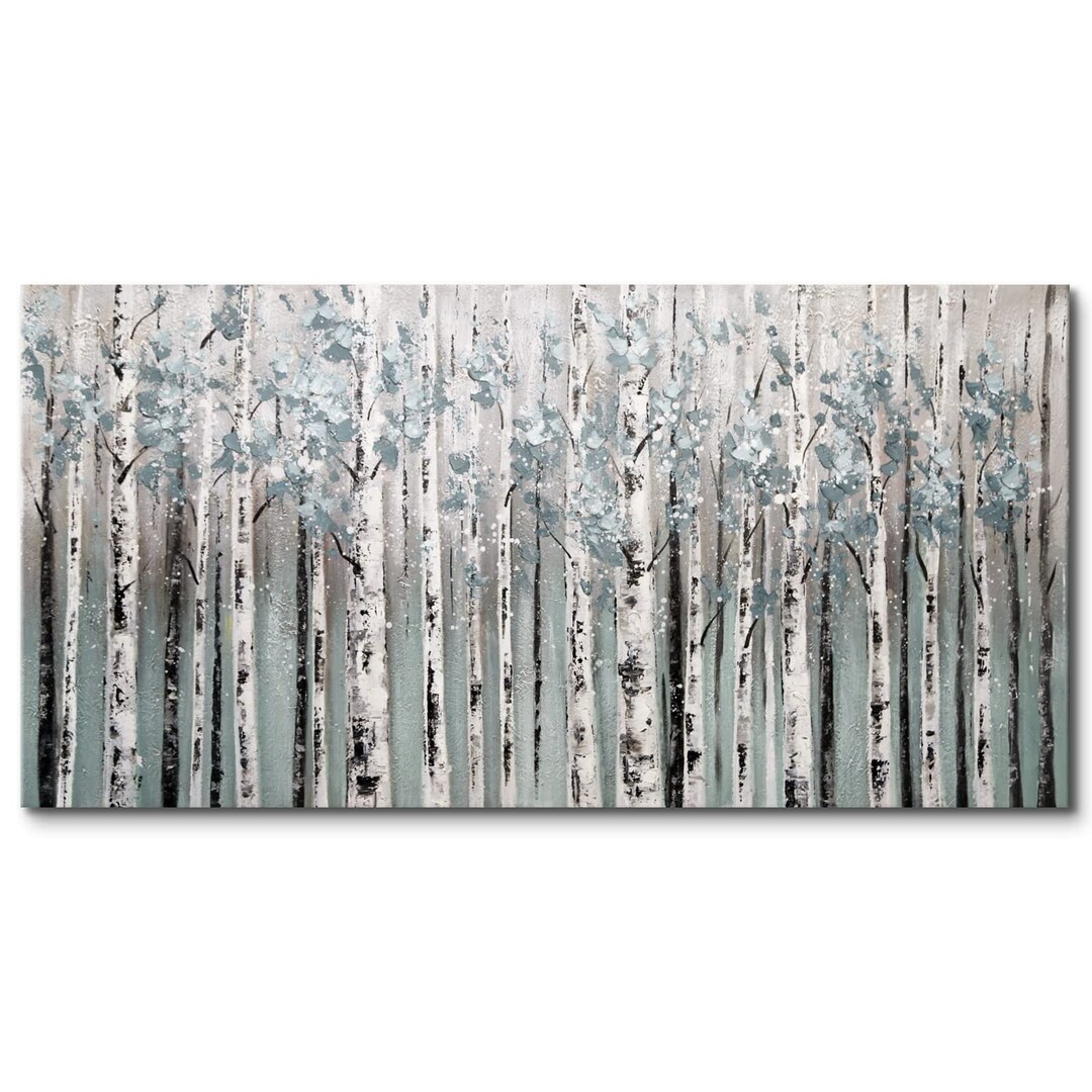 Hand Painted White Birch Tree Oil Painting On Canvas Original Textured