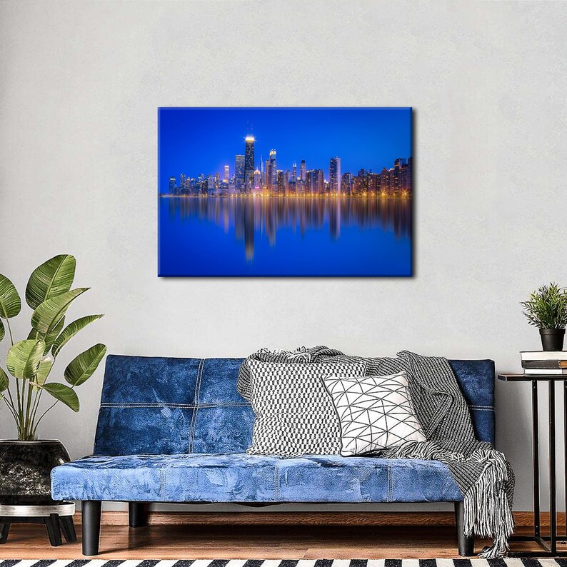 Chicago City Skyline Wall Art, Illinois Cityscape Wall Decor, Chicago