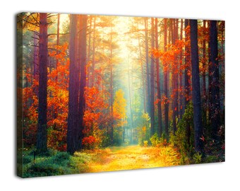 Autumn Forest Wall Art Colorful Forest Scenery Wall Decor Sunny Fall Landscape Canvas Prints Pictures for Living Room Home Decor