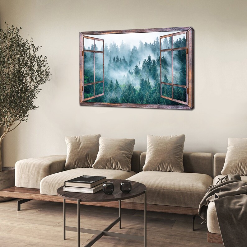 Foggy Forest Wall Art Window View Forest Landscape Canvas Prints ...