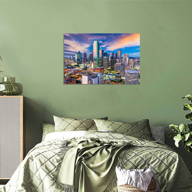 Dallas Skyline Canvas Wall Art Texas City Landscape Wall Decor Sunset ...