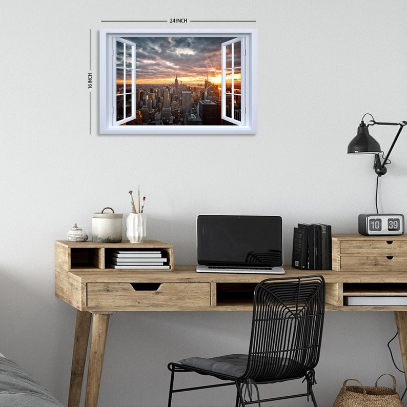 New York Skyline Canvas Wall Art Manhattan Cityscape Pictures Window