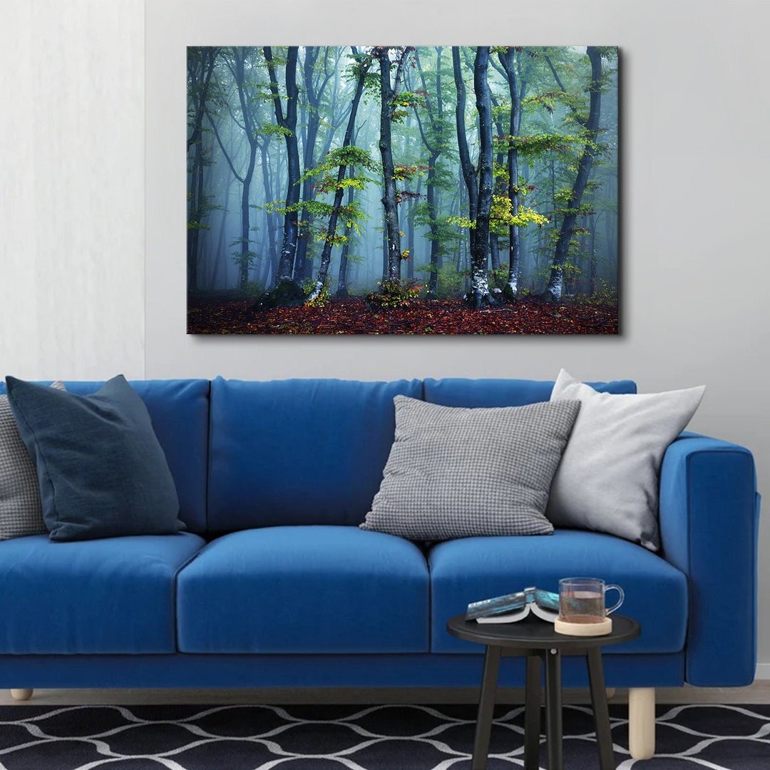 Misty Forest Canvas Wall Art Foggy Forest Scenery Prints Pictures