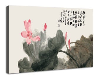 Vintage Chinese Canvas Wall Art Chinese Traditional Ink Painting, Lotus Painting Artwork Chinese Gallery Wall Art Home Decoration