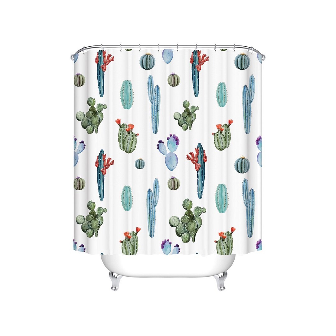 Cactus Shower Curtains, Green Botanical Shower Curtains Bathroom Decor