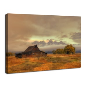 Grand Tetons National Park Wall Decor, Moulton Barn Canvas Wall Art Barn Photography Pictures Modern Landscape Poster Living Room Artwork