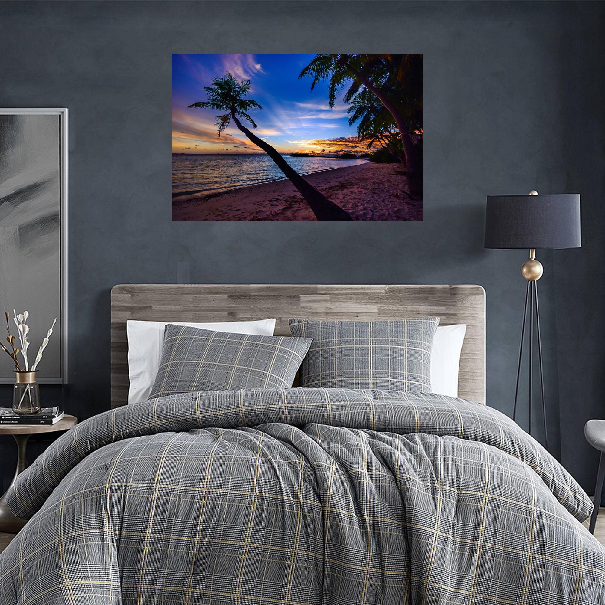 Sunset Ocean Beach Canvas Wall Art Palm Tree Wall Decor Ocean Landscape ...