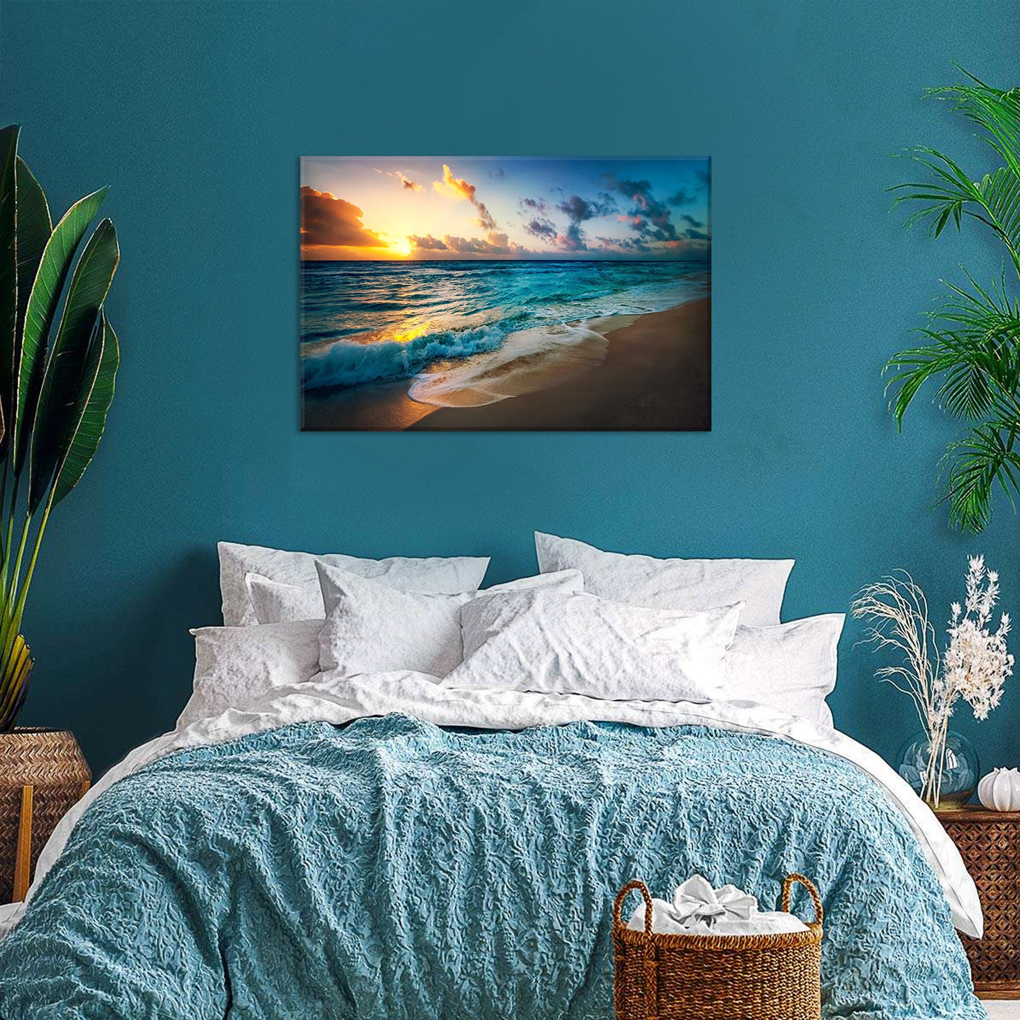 Beach Wall Art Living Room Decor Sunset Ocean Landscape Canvas Print ...