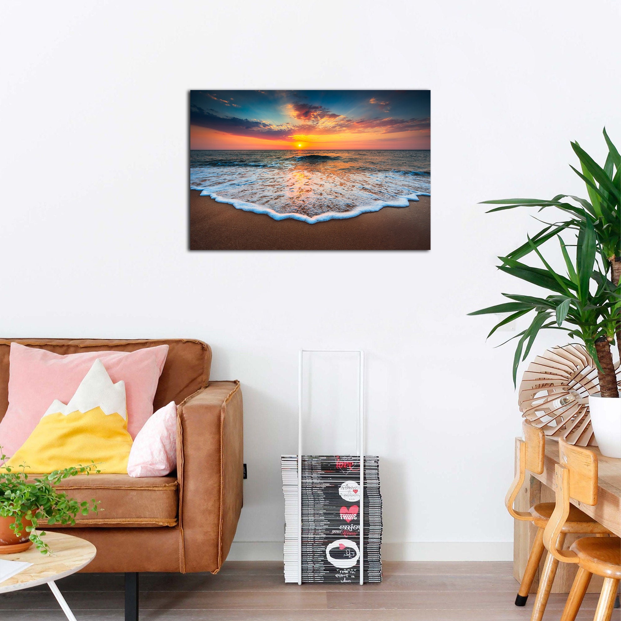 Sunset Beach Canvas Wall Art Ocean Waves Landscape Wall Decor Hawaii ...