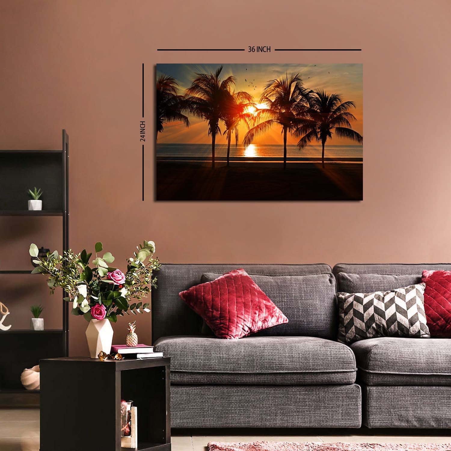 Beach Wall Art Sunset Seascape Canvas Picture Palm Tree Landscape ...