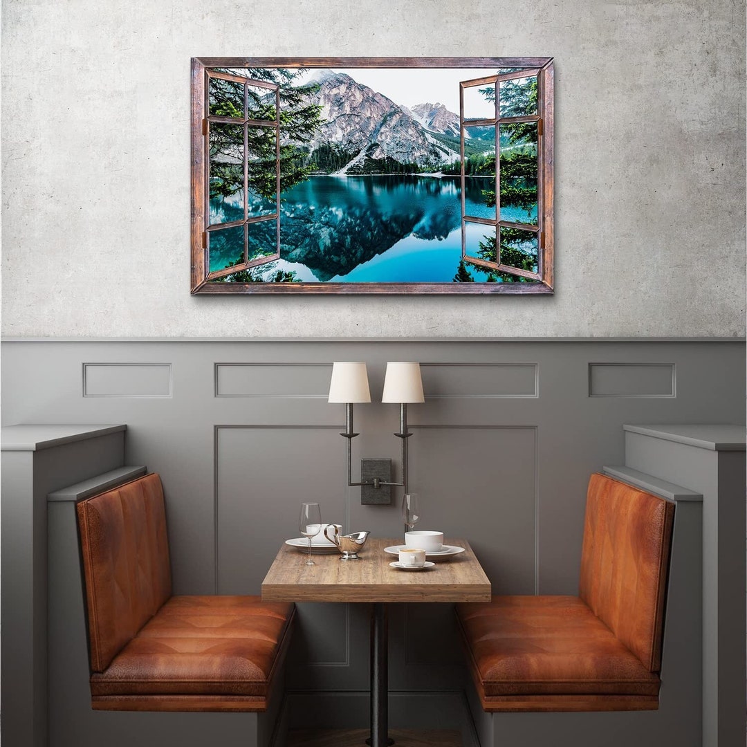Mountain Canvas Wall Art Rocky Mountains Scenery Pictures Window Frame ...