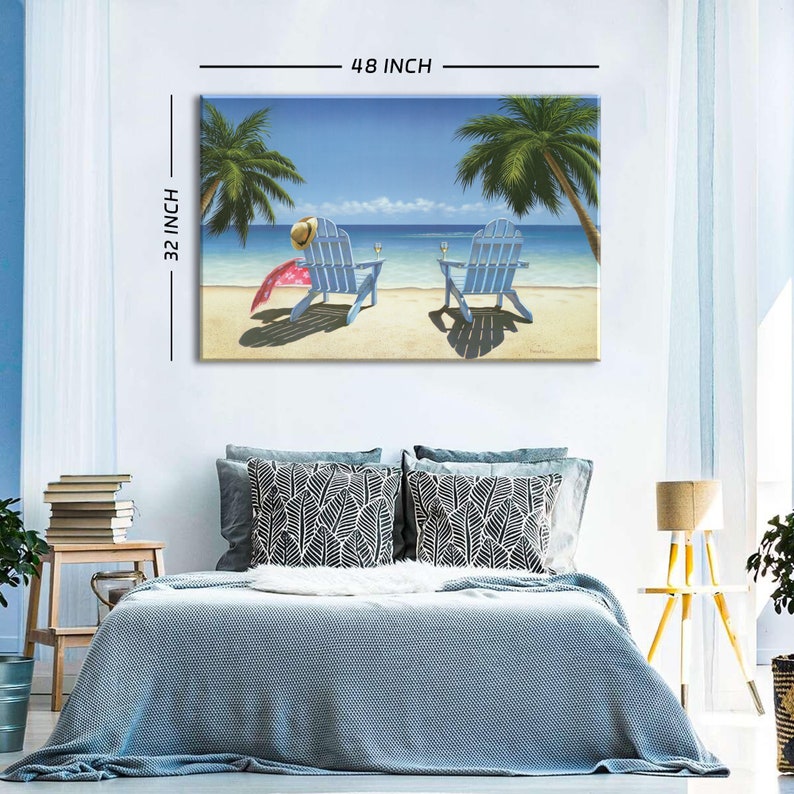 Summer Beach Wall Art Beach Chairs With Palm Tree Wall Decor Etsy