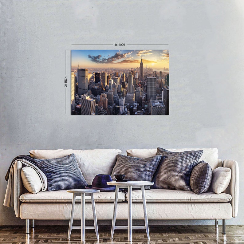New York City Skyline Canvas Wall Art, Sunrise Cityscape Wall Decor ...