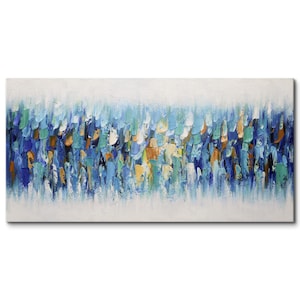 Hand Painted Original Oil Painting On Canvas Abstract Colorful Palette Knife Texture Painting Wall Art, Abstract Blue Textured Oil Painting
