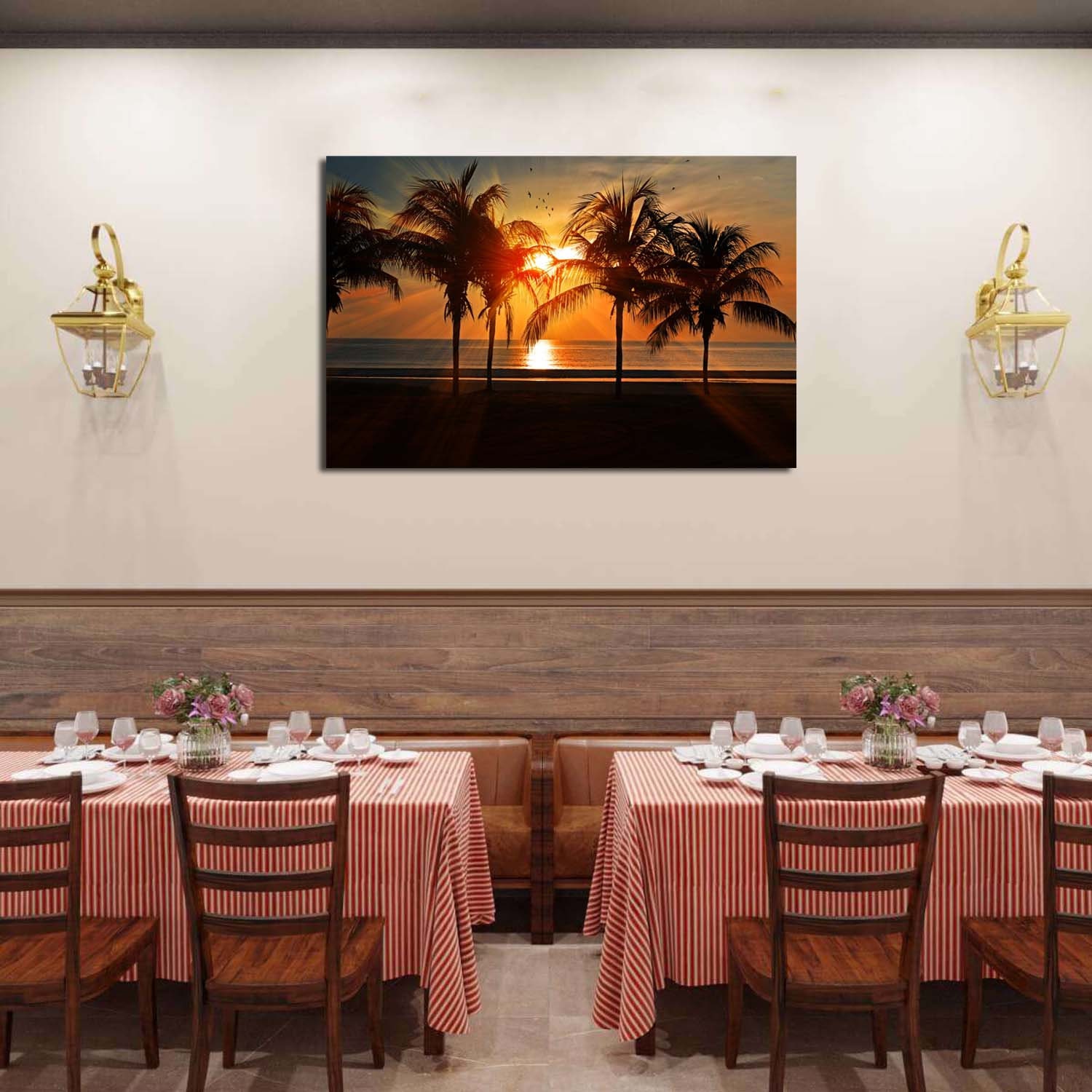 Beach Wall Art Sunset Seascape Canvas Picture Palm Tree Landscape ...