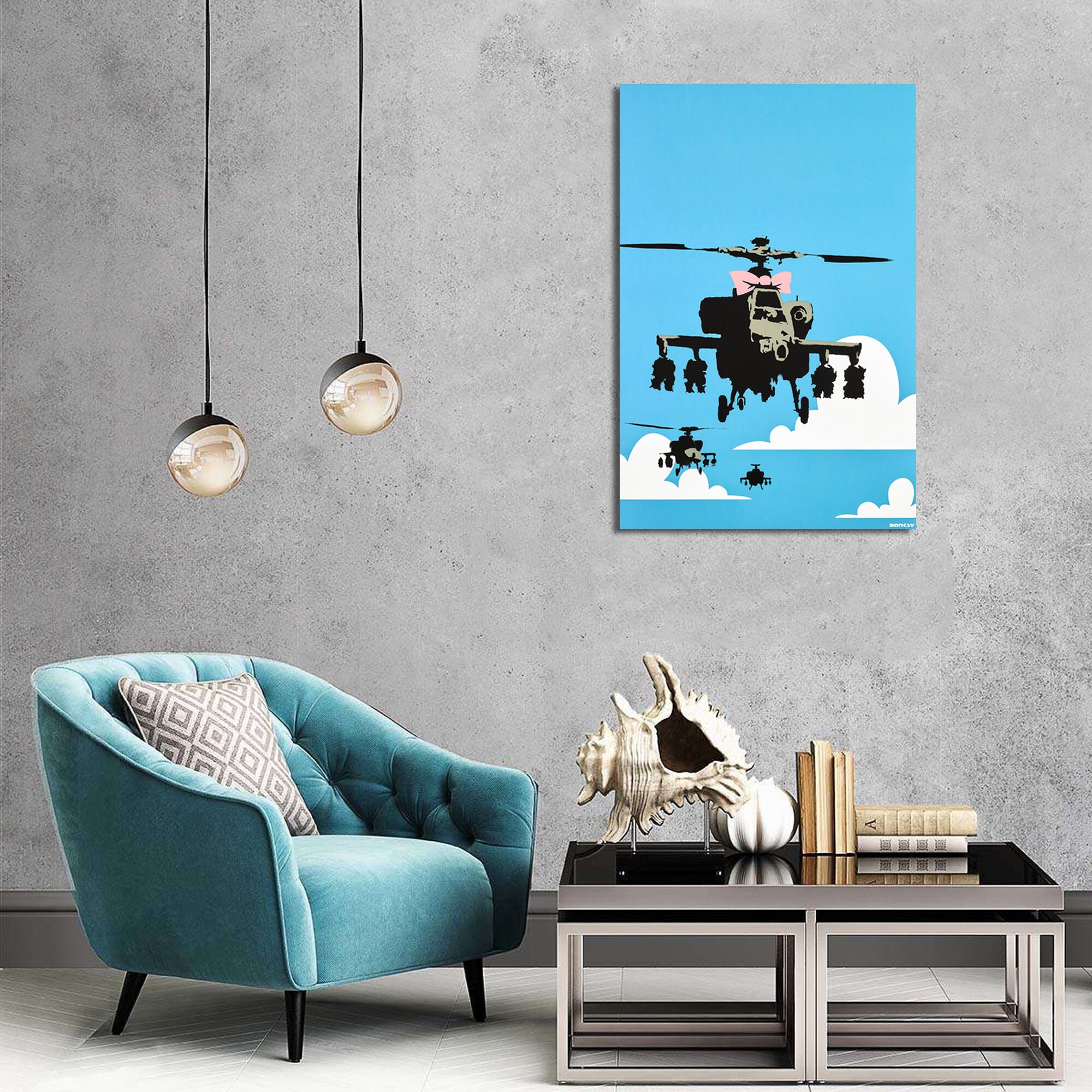 Banksy Style Helicopter Wall Sticker – Contemporary Vinyl Decal For Bedroom Or Art Space