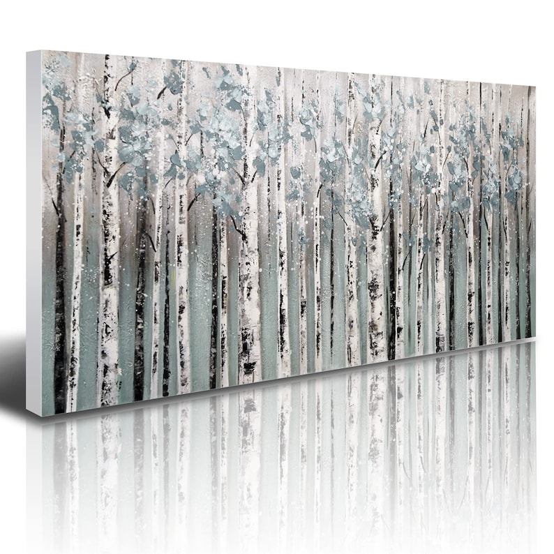 Hand Painted White Birch Tree Oil Painting On Canvas Original Textured