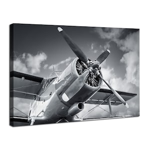 Black and White Airplane Canvas Wall Art Vintage Airplane Propeller Wall Decor Aircraft Turbine Engine Prints Artwork