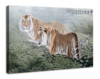 Chinese Traditional Painting Tigers Canvas Wall Art China Classical Painting Poster Tiger Artwork Retro Animals Artwork Home Decoration