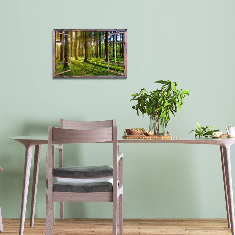 Nature Forest Canvas Wall Art, Window View of Spring Morning Sunshine