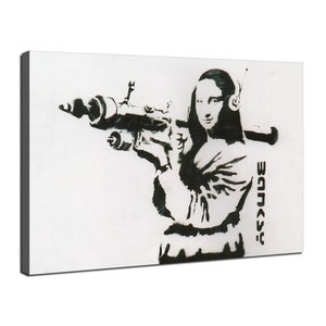 Banksy Street Art Canvas Mona Lisa with Bazooka Wall Art Street Graffiti Art Wall Decor Banksy Modern Painting Artwork Home Decoration