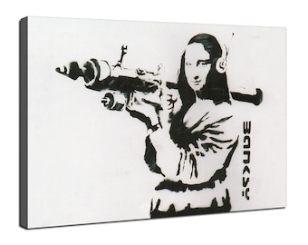 Banksy Street Art Canvas Mona Lisa with Bazooka Wall Art Street Graffiti Art Wall Decor Banksy Modern Painting Artwork Home Decoration