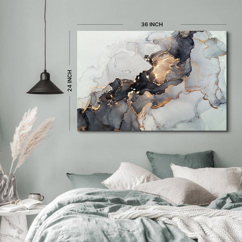 Black and Gold Marble Wall Art Abstract Fluid Gold Marble Wall Etsy